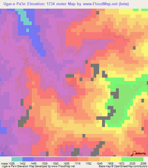 Ugar-e Pa'in,Afghanistan Elevation Map