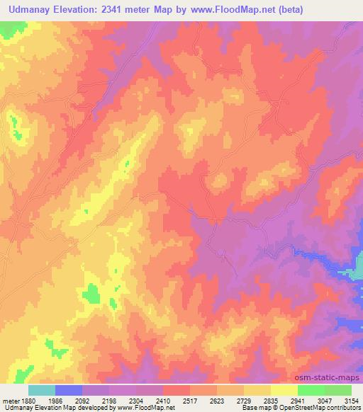Udmanay,Afghanistan Elevation Map