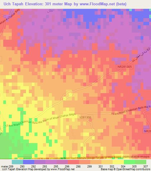 Uch Tapah,Afghanistan Elevation Map