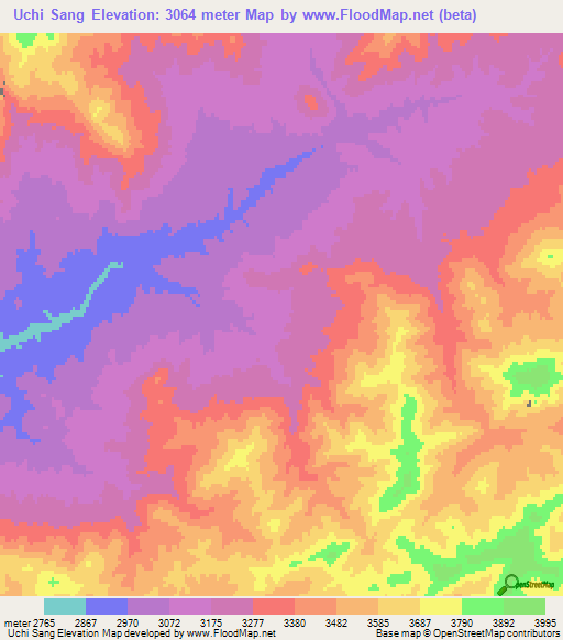 Uchi Sang,Afghanistan Elevation Map