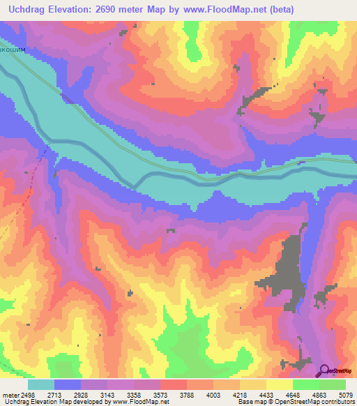 Uchdrag,Afghanistan Elevation Map