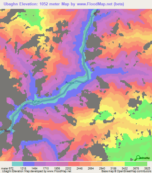 Ubaghn,Afghanistan Elevation Map