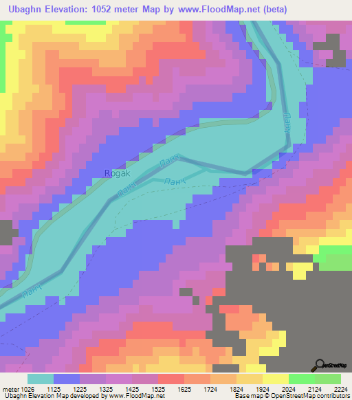 Ubaghn,Afghanistan Elevation Map