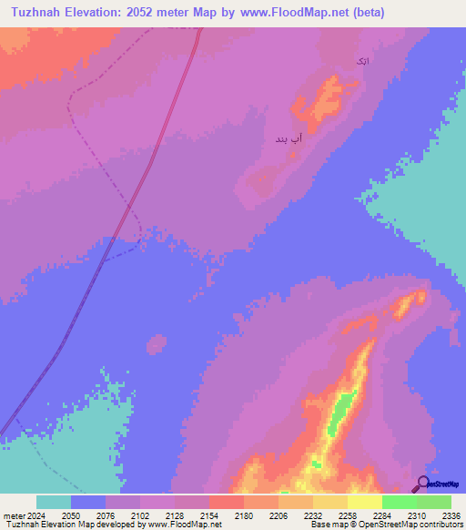 Tuzhnah,Afghanistan Elevation Map