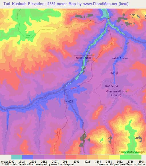 Tuti Kushtah,Afghanistan Elevation Map