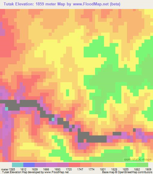 Tutak,Afghanistan Elevation Map