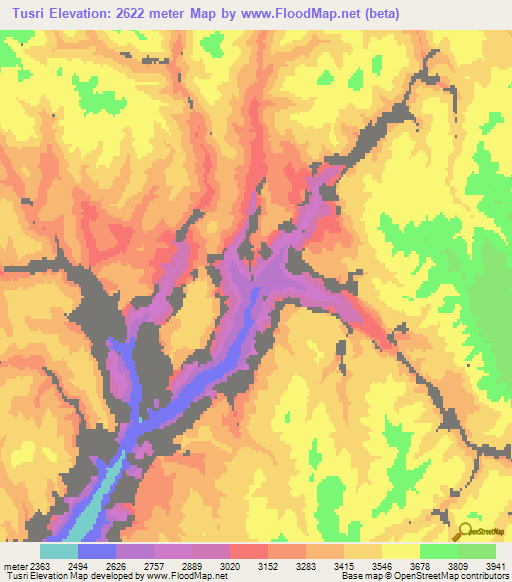 Tusri,Afghanistan Elevation Map