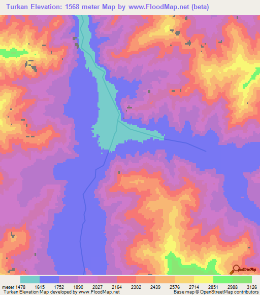 Turkan,Afghanistan Elevation Map