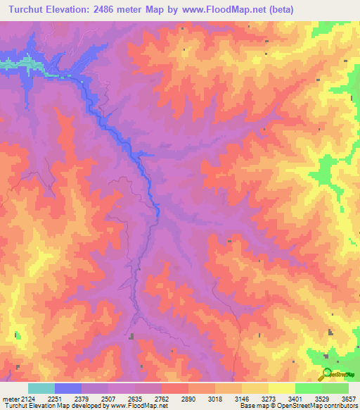 Turchut,Afghanistan Elevation Map