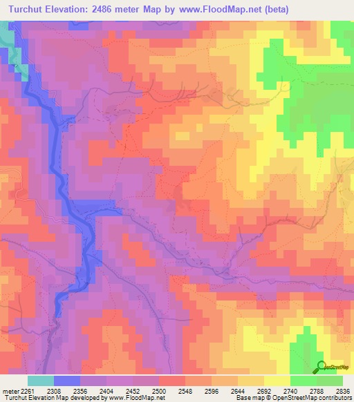 Turchut,Afghanistan Elevation Map