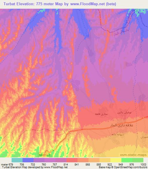 Turbat,Afghanistan Elevation Map