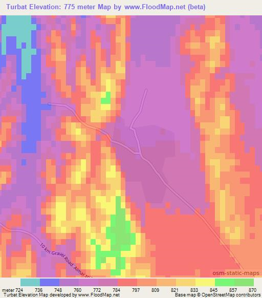 Turbat,Afghanistan Elevation Map