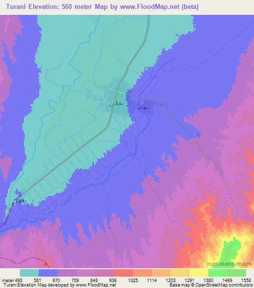 Turani,Afghanistan Elevation Map