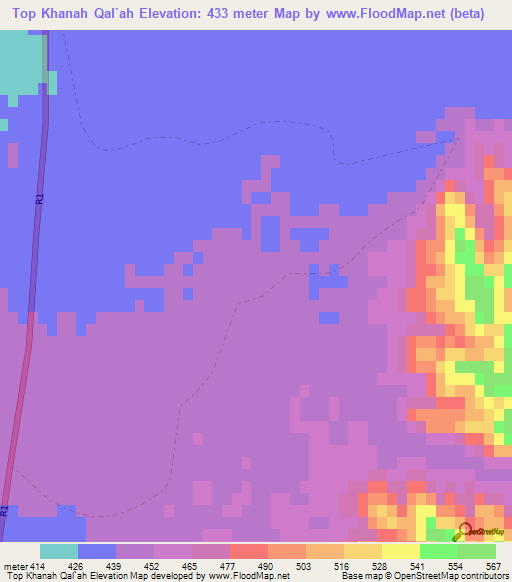 Top Khanah Qal`ah,Afghanistan Elevation Map