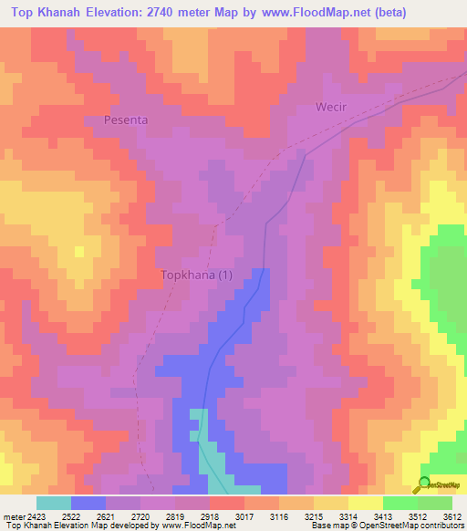 Top Khanah,Afghanistan Elevation Map