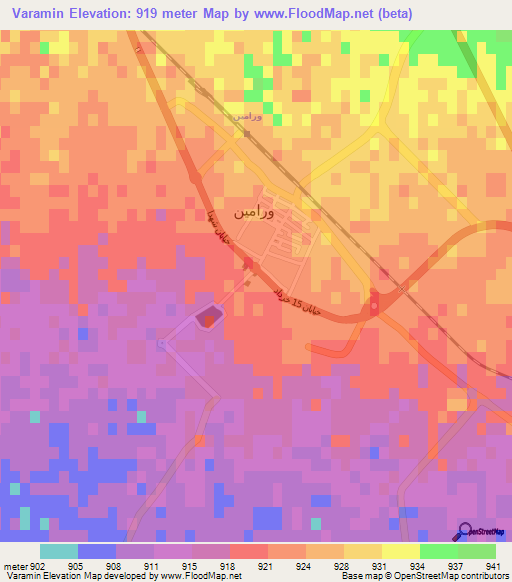 Varamin,Iran Elevation Map