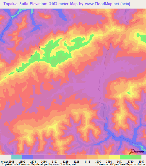 Topak-e Sufla,Afghanistan Elevation Map