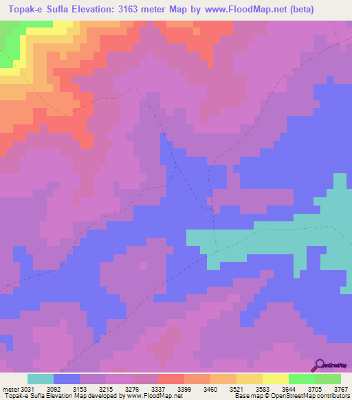 Topak-e Sufla,Afghanistan Elevation Map