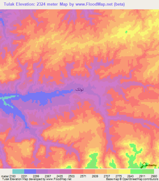 Tulak,Afghanistan Elevation Map