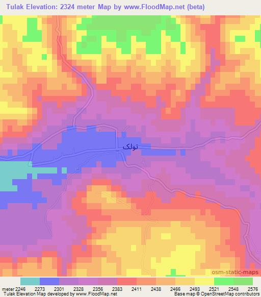 Tulak,Afghanistan Elevation Map