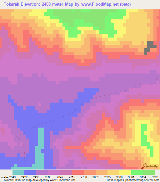 Tokarak,Afghanistan Elevation Map