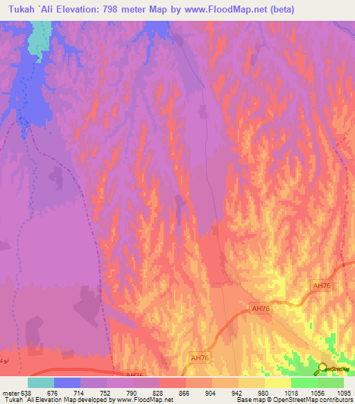 Tukah `Ali,Afghanistan Elevation Map
