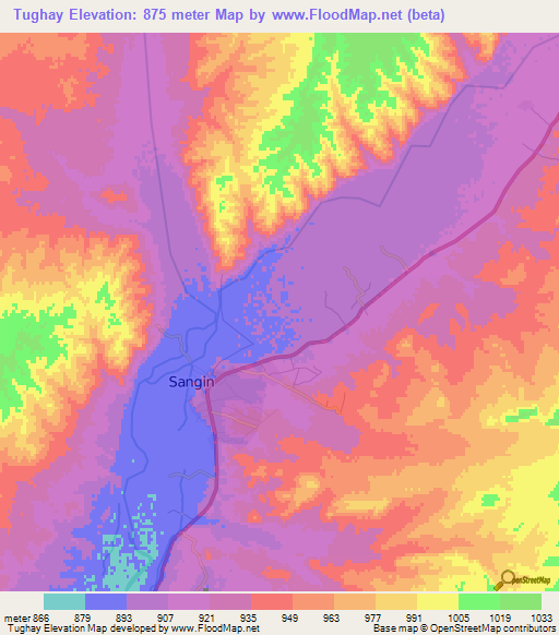 Tughay,Afghanistan Elevation Map
