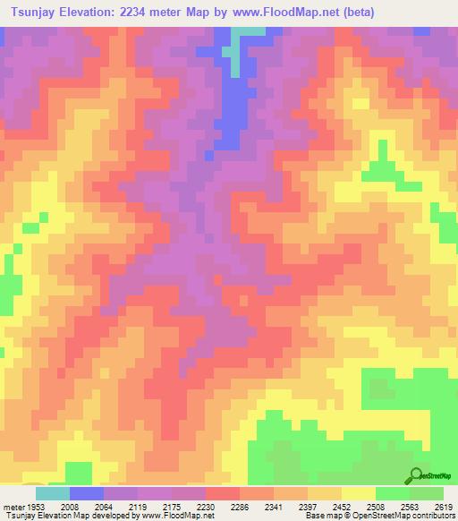 Tsunjay,Afghanistan Elevation Map