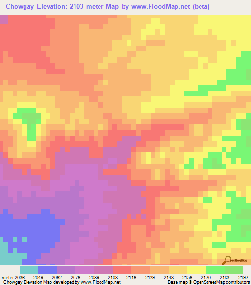 Chowgay,Afghanistan Elevation Map
