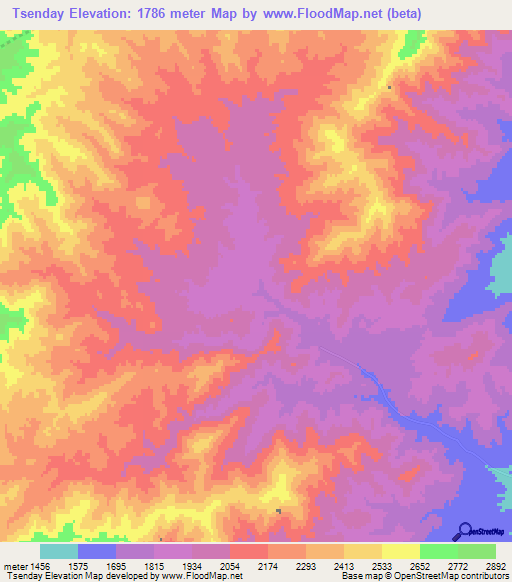 Tsenday,Afghanistan Elevation Map