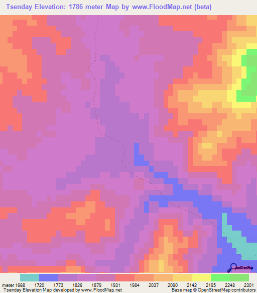 Tsenday,Afghanistan Elevation Map
