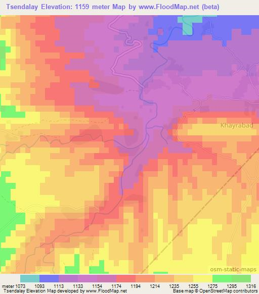 Tsendalay,Afghanistan Elevation Map