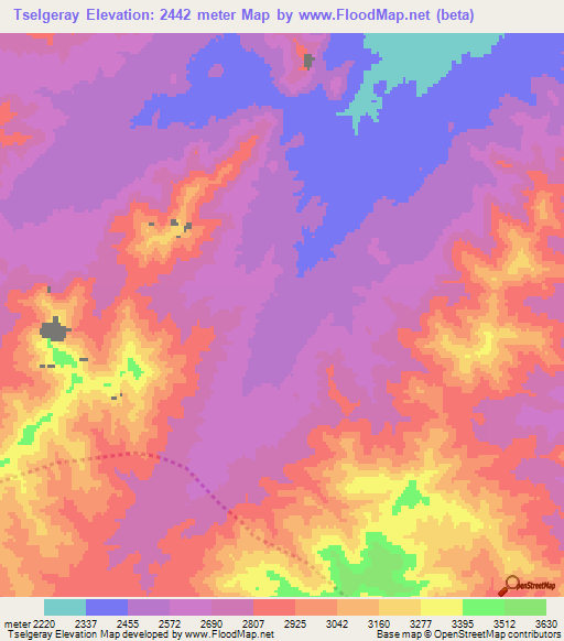 Tselgeray,Afghanistan Elevation Map