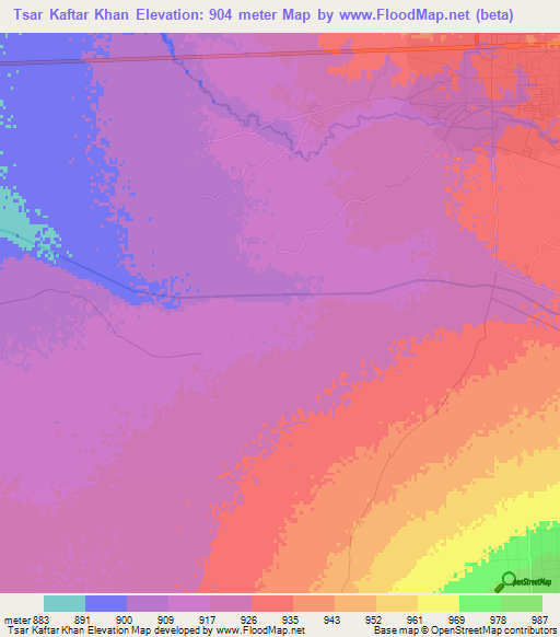 Tsar Kaftar Khan,Afghanistan Elevation Map