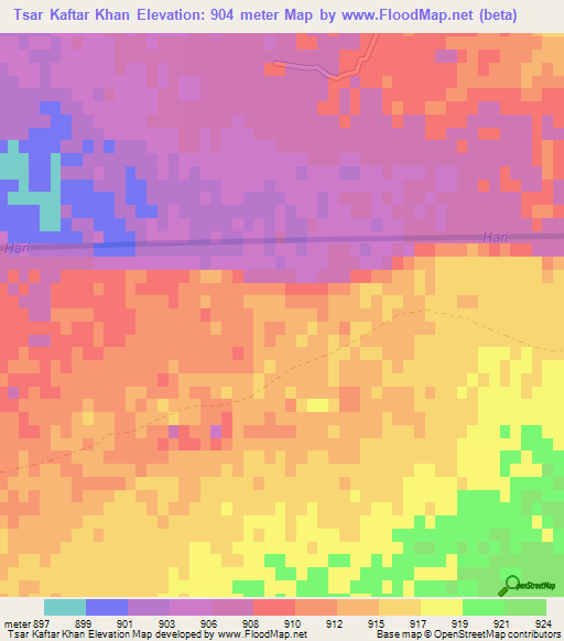 Tsar Kaftar Khan,Afghanistan Elevation Map