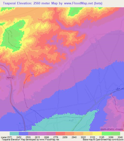 Tsaperai,Afghanistan Elevation Map