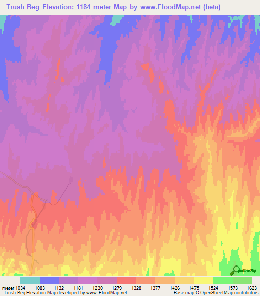 Trush Beg,Afghanistan Elevation Map
