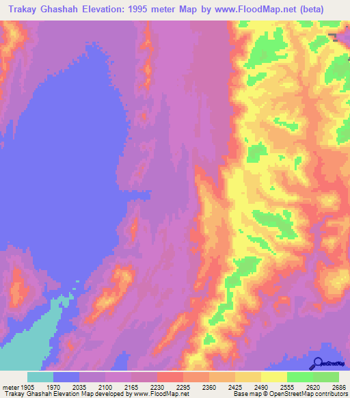 Trakay Ghashah,Afghanistan Elevation Map