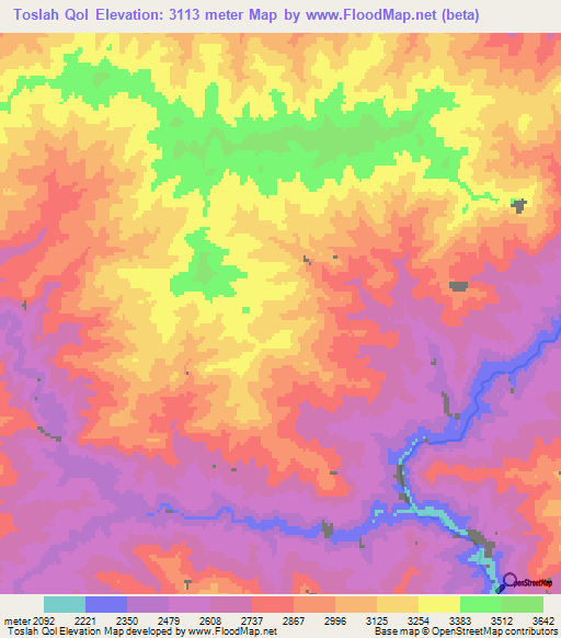 Toslah Qol,Afghanistan Elevation Map
