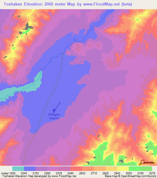Toshakan,Afghanistan Elevation Map