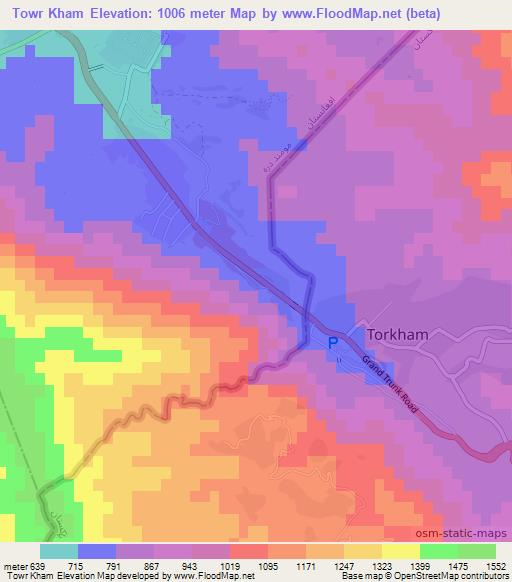 Towr Kham,Afghanistan Elevation Map