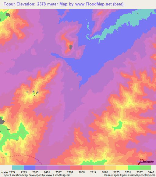 Topur,Afghanistan Elevation Map