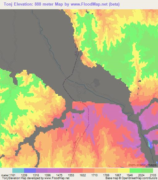 Tonj,Afghanistan Elevation Map