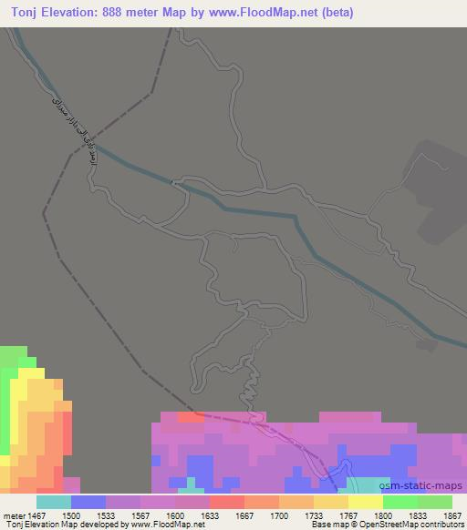 Tonj,Afghanistan Elevation Map