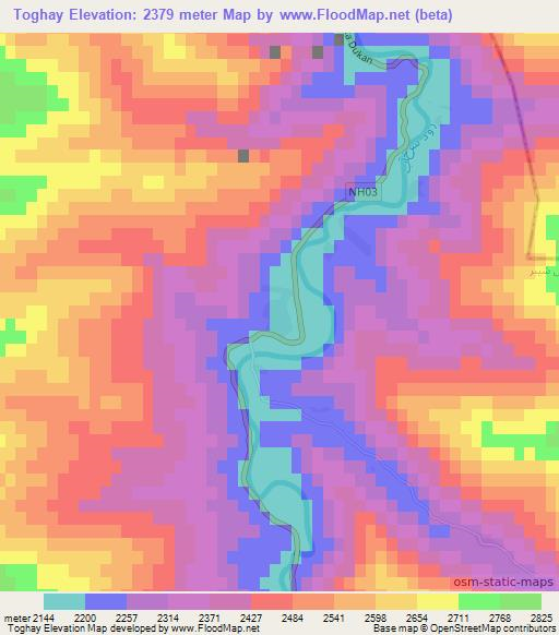 Toghay,Afghanistan Elevation Map