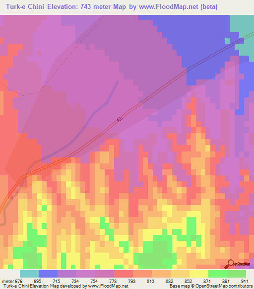 Turk-e Chini,Afghanistan Elevation Map