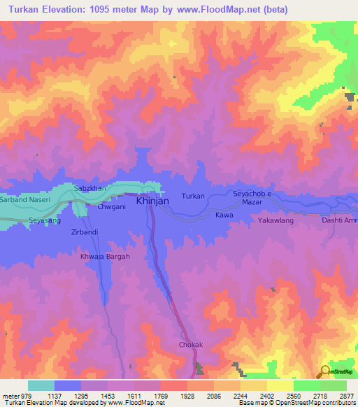 Turkan,Afghanistan Elevation Map