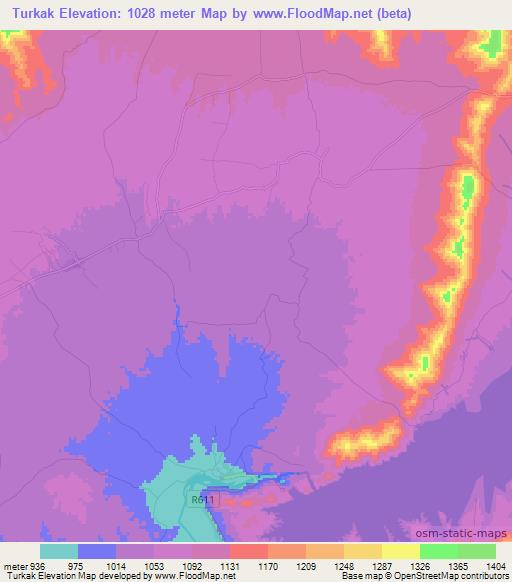 Turkak,Afghanistan Elevation Map
