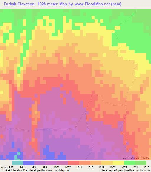 Turkak,Afghanistan Elevation Map