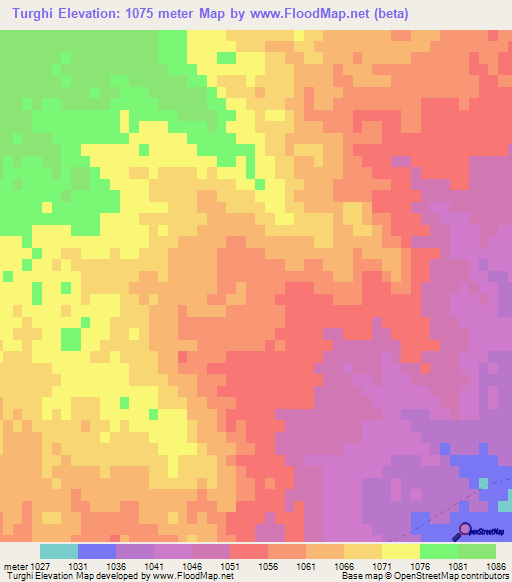 Turghi,Afghanistan Elevation Map